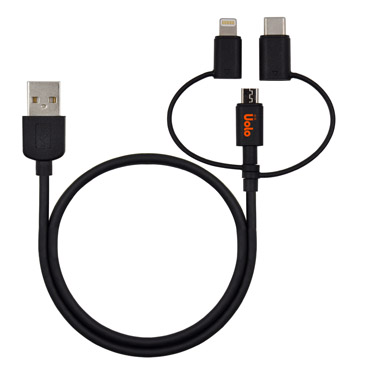 Uolo Link 1m 3-in-1 Micro USB Charge & Sync Cable with Lightning and USB C Adapters